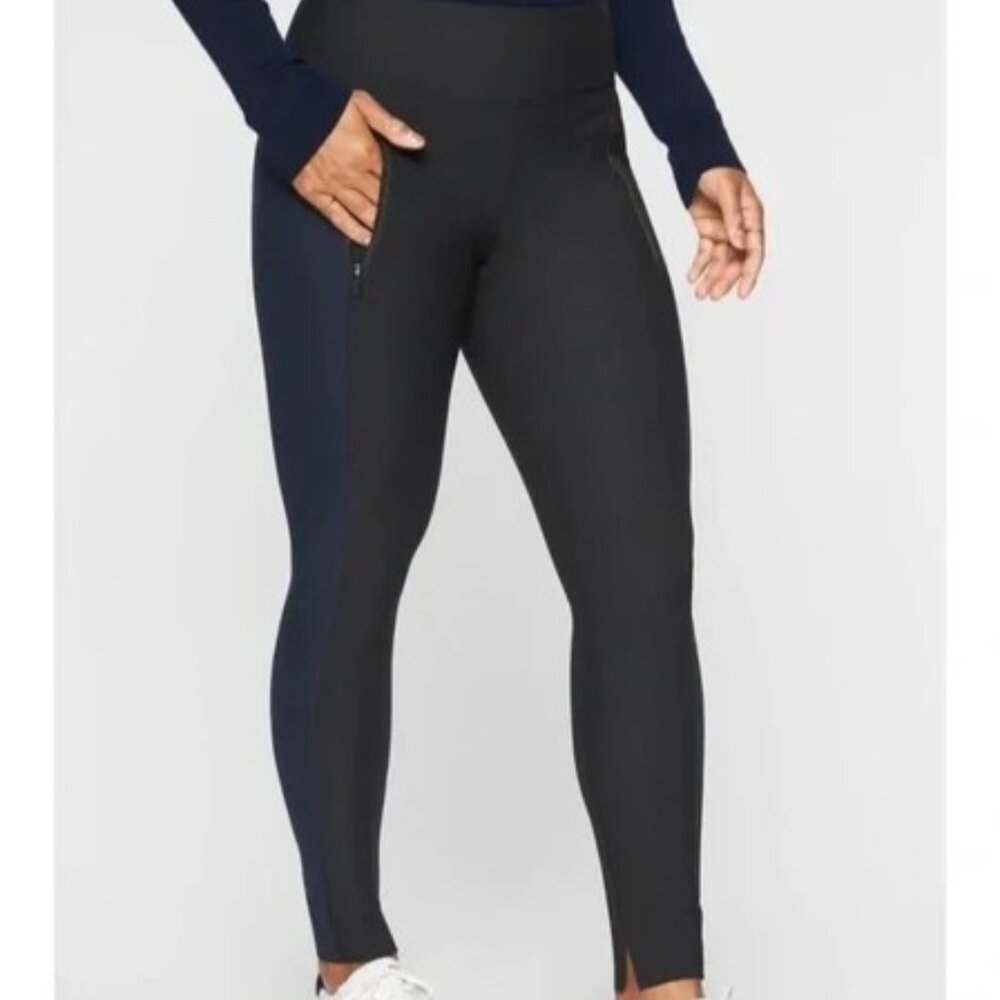 Athleta Headliner Tight Black Navy Blue High Rise Zipper‎ Pocket Leggings Size S